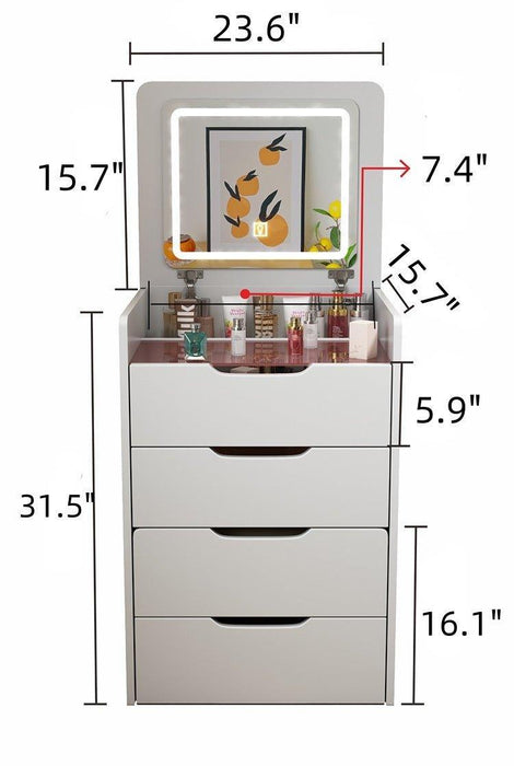 Compact 3 in 1 Vanity Desk with Mirror, Light, Drawers, and Upholstered Stool