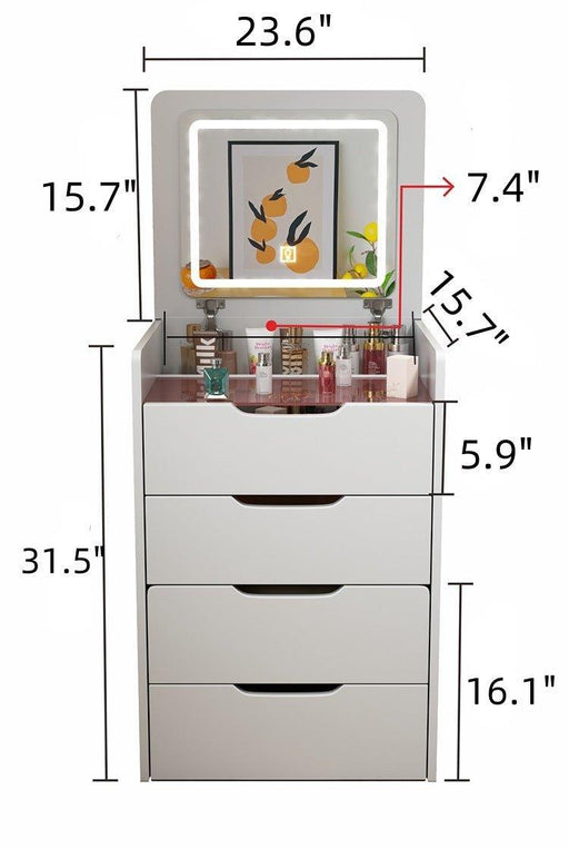 3 in 1 Vanity Desk with Plip Top Mirror, Small Make Up Vanity Set with Visible Glass Desktop, Compact Makeup Vanity with 3 Drawers, Cushioned Tool, Dressing Table for Bedroom - DTYStore