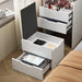 Compact 3 in 1 Vanity Desk with Mirror, Light, Drawers, and Upholstered Stool