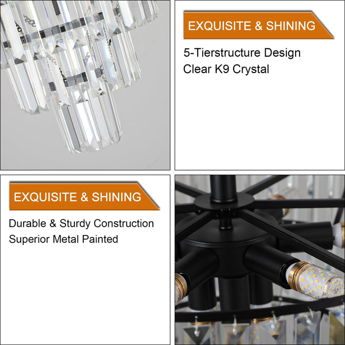 Black large crystal chandelier, modern style chandelier, dining room, living room, bedroom (Bulbs Not Included) - DTYStore