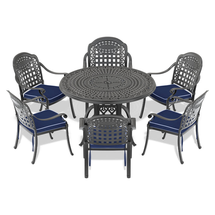 (Cushions In Random Colors)7-Piece Set Of Cast Aluminum Patio Furniture With Cushions - DTYStore