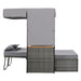 2-Piece Outdoor Rattan Daybed, Outdoor Bed with 5 Positions, Outdoor Loveseat Patio Sofa with Bench Lounge Roof Set and Cushions for Poolside, Backyard and Garden (Grey Wicker + Grey Fabric) - DTYStore