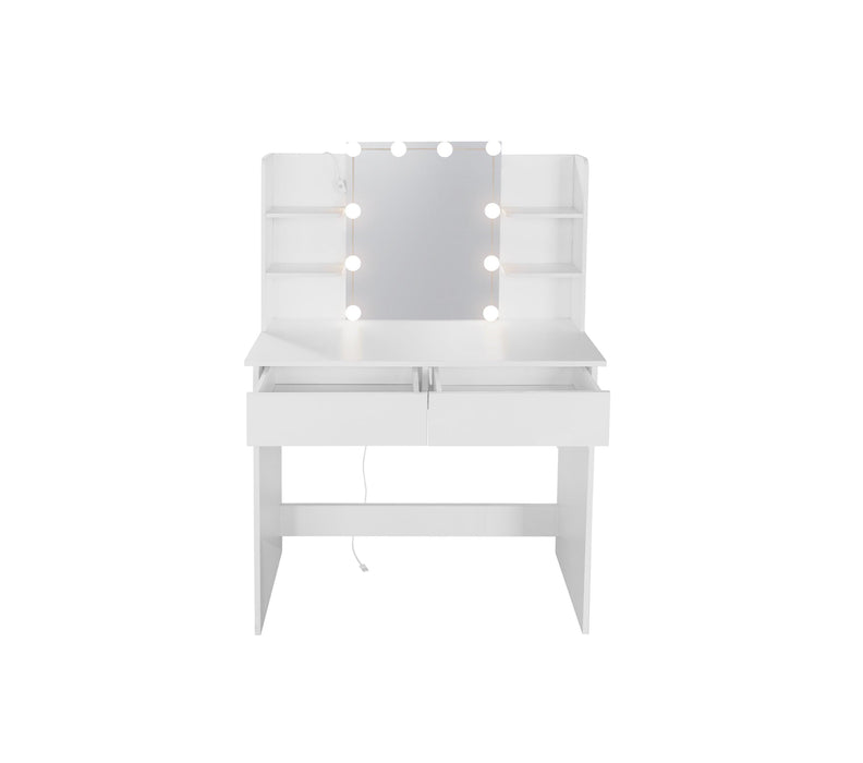 Makeup Vanity Desk With LED Lighted Mirror ,Dressing Table Set With 2 Large Drawers 10 LED Light ,White Color