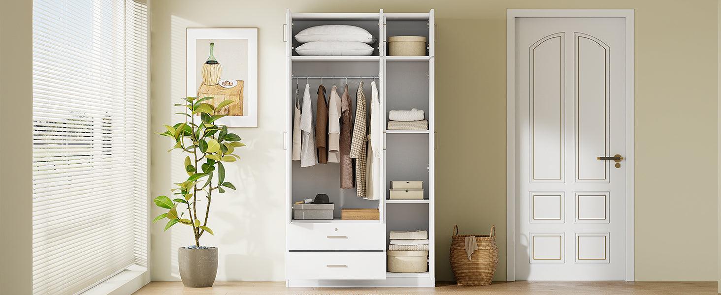 3-Door Mirror Wardrobe with 2 Drawers and Top Cabinet