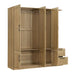 3 Door Wooden Storage Wardrobe for Dedroom with Shelves and 2 Drawers, Side Storage Shelves,Nature - DTYStore