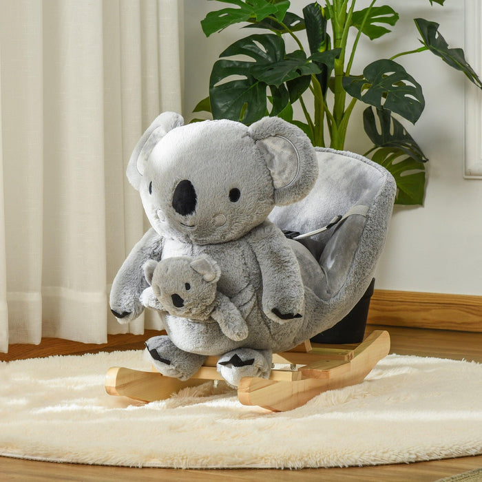 Kids Ride-On Rocking Horse, Koala-shaped Rocker with Realistic Sounds for Children 18-36 Months, Gray