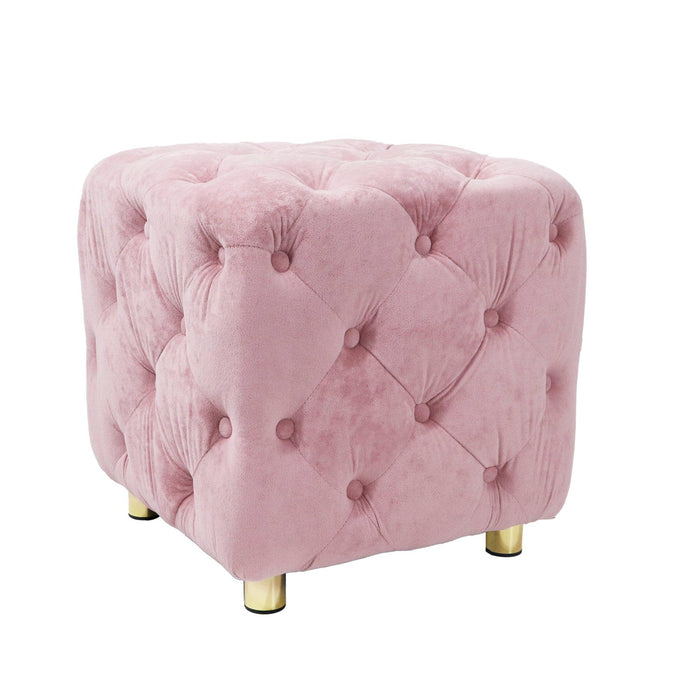 Pink Modern Velvet Upholstered Ottoman, Exquisite Small End Table, Soft Foot Stool,Dressing Makeup Chair, Comfortable Seat for Living Room, Bedroom, Entrance