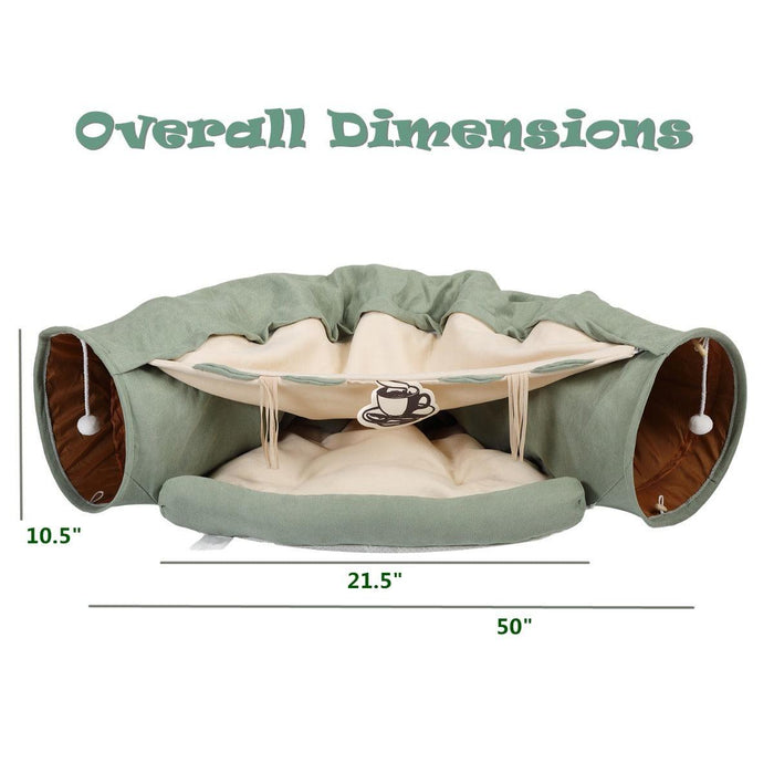 Cat's Telescopic Tunnel Cushioned Bed Pet Nest Teasing Balls Zipper Connection Feline Supplies, Bright Green