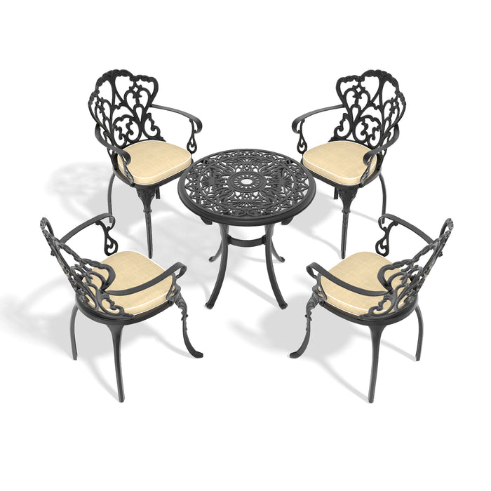 5-Piece Set Of Cast Aluminum Patio Furniture With Black Frame and Seat Cushions In Random Colors - DTYStore