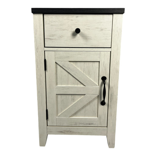 Farmhouse End Table Bedside Table with Charging Station,Night Stand with Barn Door and Drawer, Storage for Bedroom Living Room ,Bedside Table, White+Black color - DTYStore