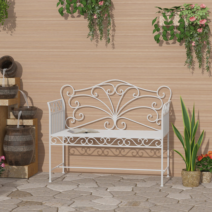 Outsunny 43' Garden Bench, Outdoor Patio Bench with Armrests, Metal Porch Bench for Backyard, Poolside, Lawn, Cream White - DTYStore