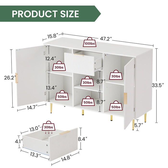 Storage cabinet Wave pattern 2 door With drawers buffets & sideboards for living room, dining room, bedroom , hall, white, 47.2''w x 15.8''d x 33.5''h.