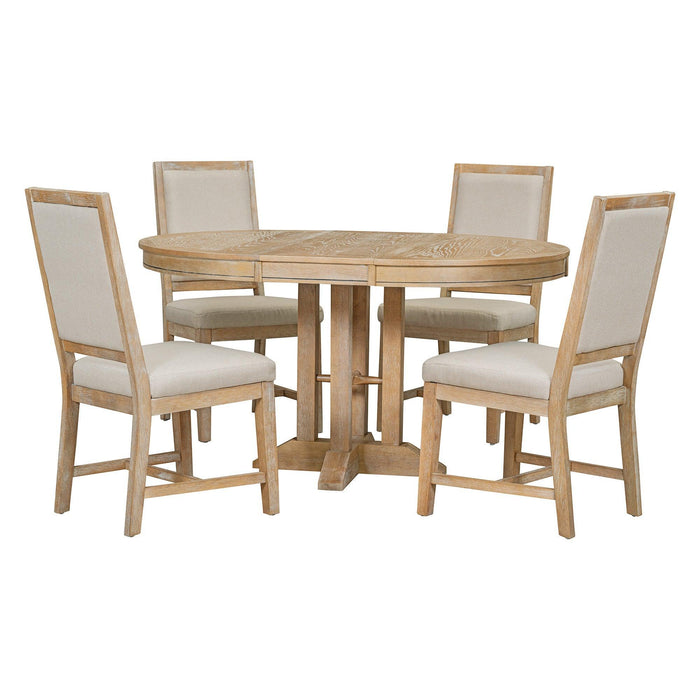 5-Piece Extendable Round Dining Set with Upholstered Chairs for Kitchen, Dining Room