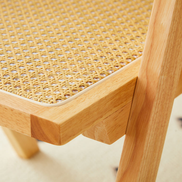 2 dining chairs, natural color, rubber wood rattan weaving technology, armrest solid wood dining chair, living room chair, simple and natural - DTYStore