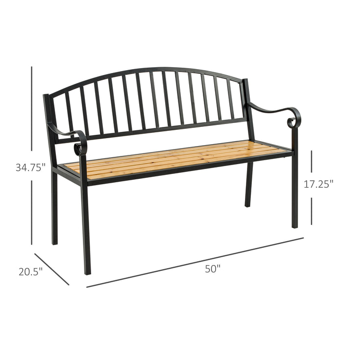 Outsunny 50' Garden Bench, Patio Loveseat with Antique Backrest, Wood Seat and Steel Frame for Backyard or Porch - DTYStore