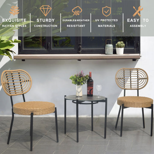 3 Pieces Of Luxury Outdoor Wicker Furniture - Patio Bistro Style Table And Chair Combination,Weather-resistant PE Wicker Weave, Stainless Steel Fame, Suitable For Garden, Terrace,Backyard Casua - DTYStore
