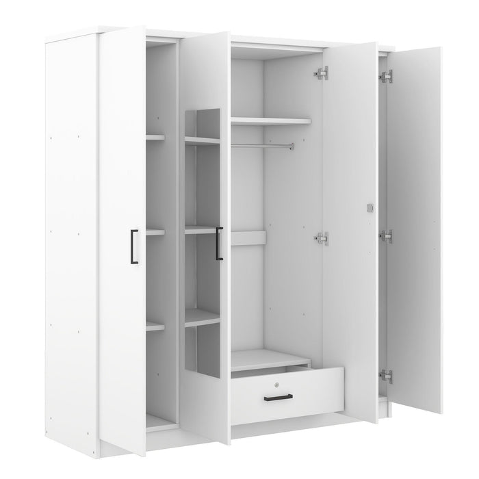 4-Door Mirror Wardrobe with shelves, White