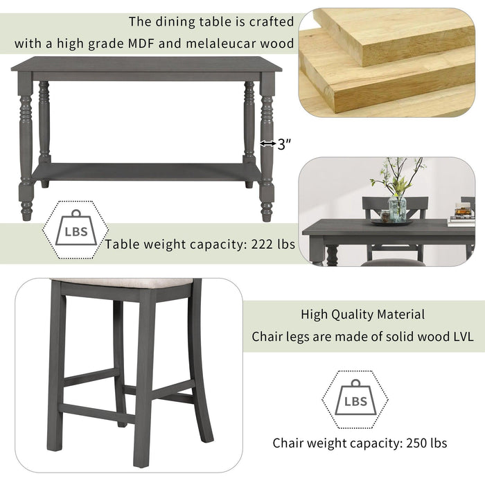 6-Piece Counter Height Dining Table Set with Shelf, 4 Chairs and Bench for Dining Room