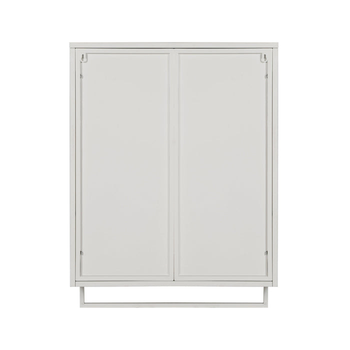 23.62"Glass Doors Modern Two-door Wall Cabinet with Featuring Two-tier Enclosed Storage, an Open Shelf, and Towel Rack, for Entryway Living Room Bathroom Dining Room