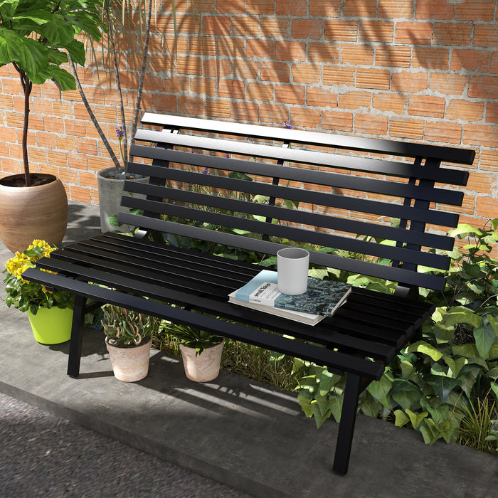 Outsunny 48.5' Garden Bench, Outdoor Patio Bench, Lightweight Aluminum Park Bench with Slatted Seat for Lawn, Park, Deck, Black - DTYStore