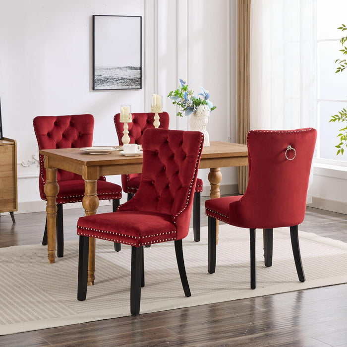 Classic Velvet Dining Chairs, High-end Tufted Solid Wood Contemporary Velvet Upholstered Dining Chair with Wood Legs Nailhead, SET OF 2,Burgundy, Wine Red