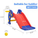 Toddler Slide, Dolphin Play Slide for Outdoor and Indoor, Freestanding Climber Playset with Basketball Hoop, Ball and Ladder, Red and Blue