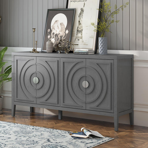 Retro Sideboard Door with Circular Groove Design and Round Metal Door Handle for Entrance, Dining Room, Living Room - DTYStore