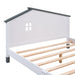 Full Size Wood Platform Bed with House-shaped Headboard (White+Gray)