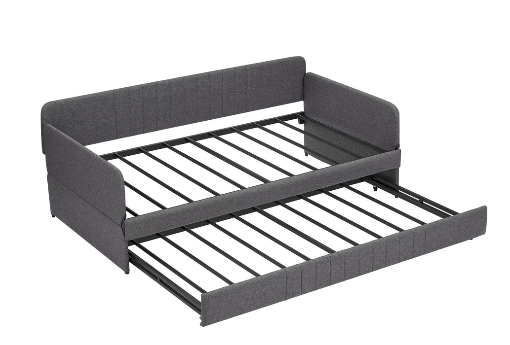 Daybed, sofa bed metal framed with trundle twin size, Grey, 78.4''w x 41''d x 29.8''h. - DTYStore
