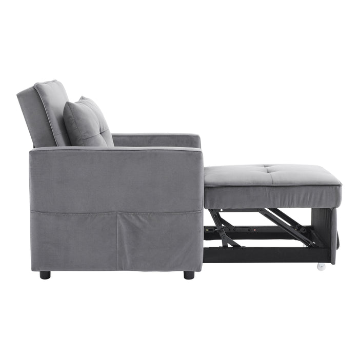 Convertible Sleeper Sofa Chair Bed with Pillow & Pocket, 3-in-1 Sofa Bed Sleeper Chair in Modern Velvet Fabric for Living Room, Bedroom, Study, Apartment, Gray - DTYStore