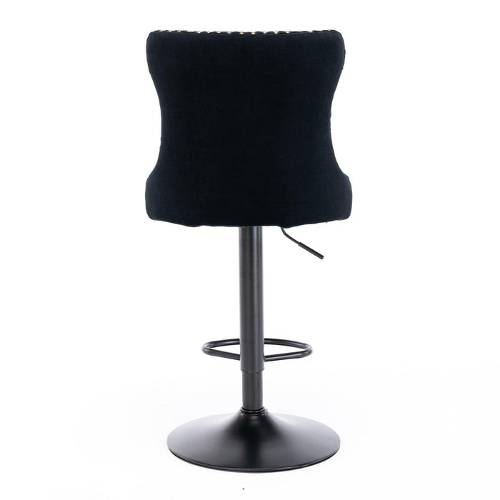 A&A Furniture,Swivel Velvet Barstools Adjusatble Seat Height from 25-33 Inch,17.7 inch base, Modern Upholstered Bar Stools with Backs Comfortable Tufted for Home Pub and Kitchen Island,Black,Set of 2