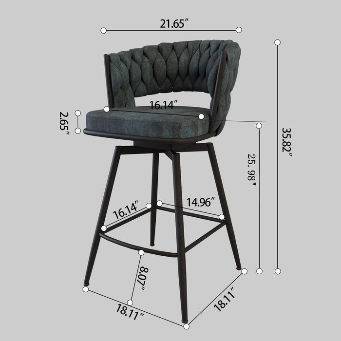 26' Bar Chair Suede Woven Bar Stool Set of 2,Black legs Barstools No Adjustable Kitchen Island Chairs,360 Swivel Bar Stools Upholstered Bar Chair Counter Stool Arm Chairs with Back Footrest (Blue) - DTYStore