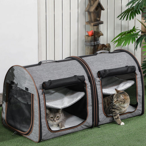 39" Portable Soft-Sided Pet Cat Carrier with Divider, Two Compartments, Soft Cushions, & Storage Bag, Grey - DTYStore
