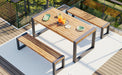 GO 3-pieces Outdoor Dining Table With 2 Benches, Patio Dining Set With Unique Top Texture, Acacia Wood Top & Steel Frame, All Weather Use, For Outdoor & Indoor, Natural - DTYStore