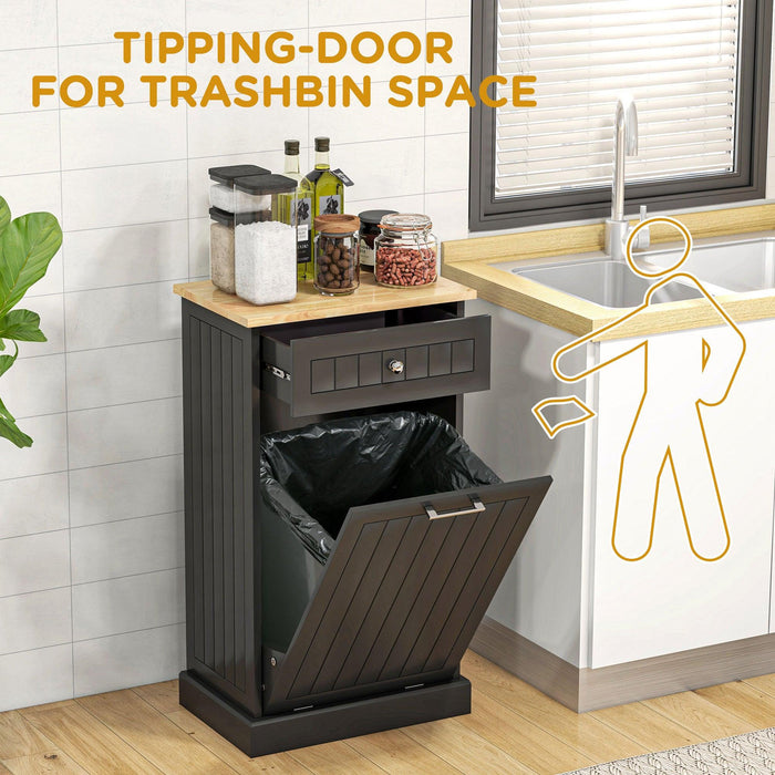 Kitchen Tilt Out Trash Bin Cabinet Free Standing Recycling Cabinet Trash Can Holder With Drawer, Black