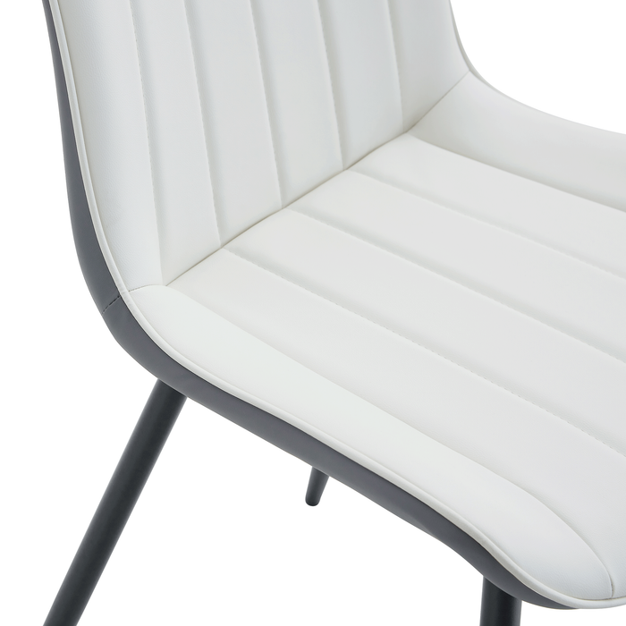 Extended Seat Cushion PU Dining Chair Set - Four Pieces.Smooth line design.Can integrate well into various modern home decoration styles.White and Dark Gray Splicing Colors. - DTYStore
