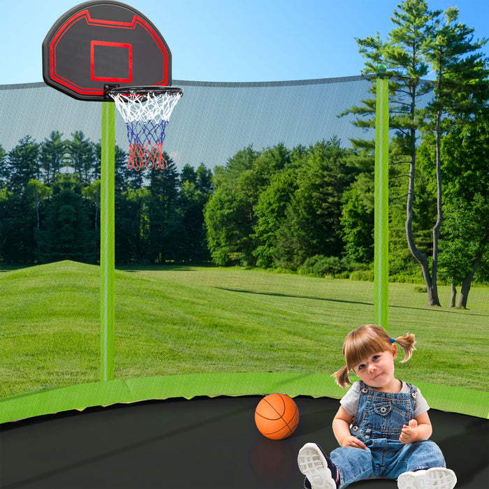 15FT Trampoline with Basketball Hoop Inflator and Ladder(Inner Safety Enclosure) Green - DTYStore