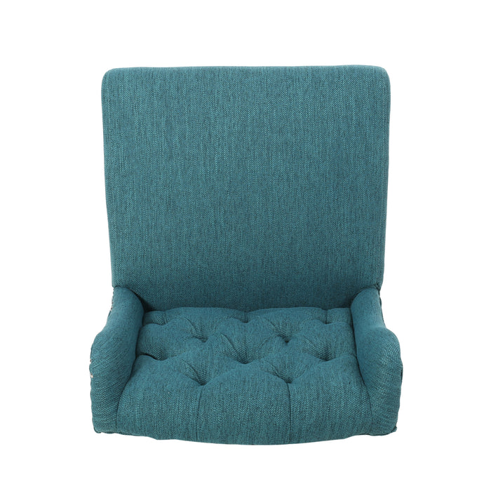 Vienna Contemporary Fabric Tufted Wingback 31 Inch Counter Stools, Set of 2, Teal and Dark Brown - DTYStore