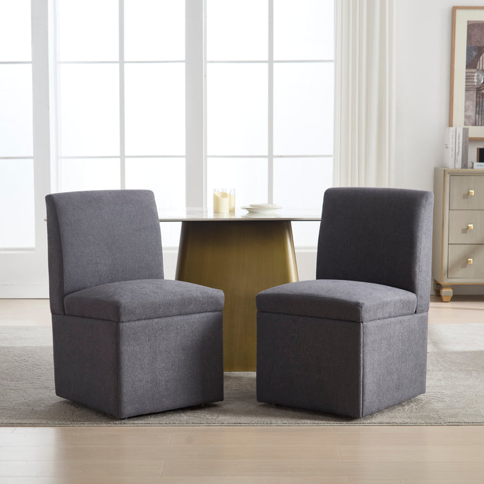 360 Degree Swivel Upholstered Dining Chairs Set of 2 Swivel Dining Room Chairs Kitchen Chairs Casters & Storage Comfy Modern Rolling Chair for Living Room Fabric Armless Chair - DTYStore