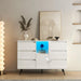 Living Room Sideboard Storage Cabinet White High Gloss with LED Light, Modern Kitchen Unit Cupboard Buffet Wooden Storage Display Cabinet