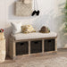 Rustic Storage Bench with 3 Removable Classic Rattan Baskets and Cushion