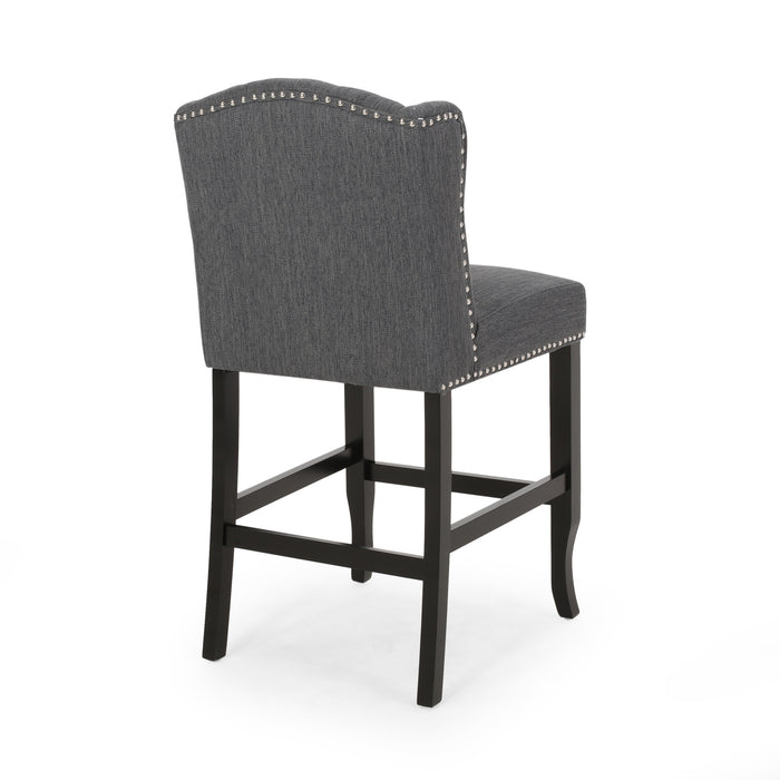 Vienna Contemporary Fabric Tufted Wingback 27 Inch Counter Stools, Set of 2, Charcoal and Dark Brown - DTYStore