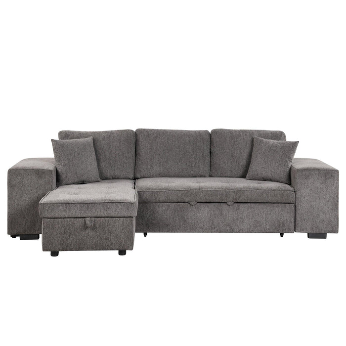 104.5" Modern L-Shape 3 Seat Reversible Sectional Couch, Pull Out Sleeper Sofa with Storage Chaise and 2 Stools for Living Room Furniture Set,Knox Charcoal