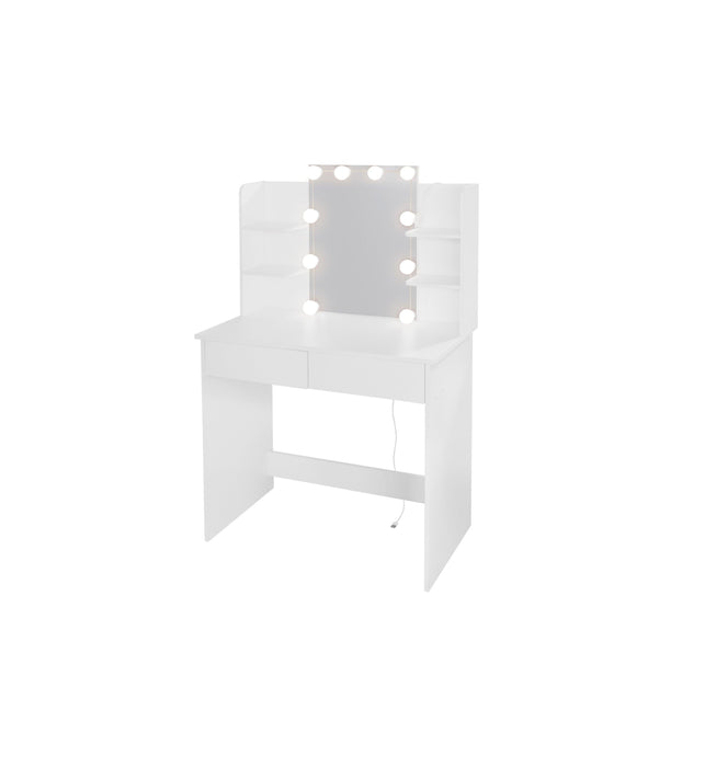 Makeup Vanity Desk With LED Lighted Mirror ,Dressing Table Set With 2 Large Drawers 10 LED Light ,White Color