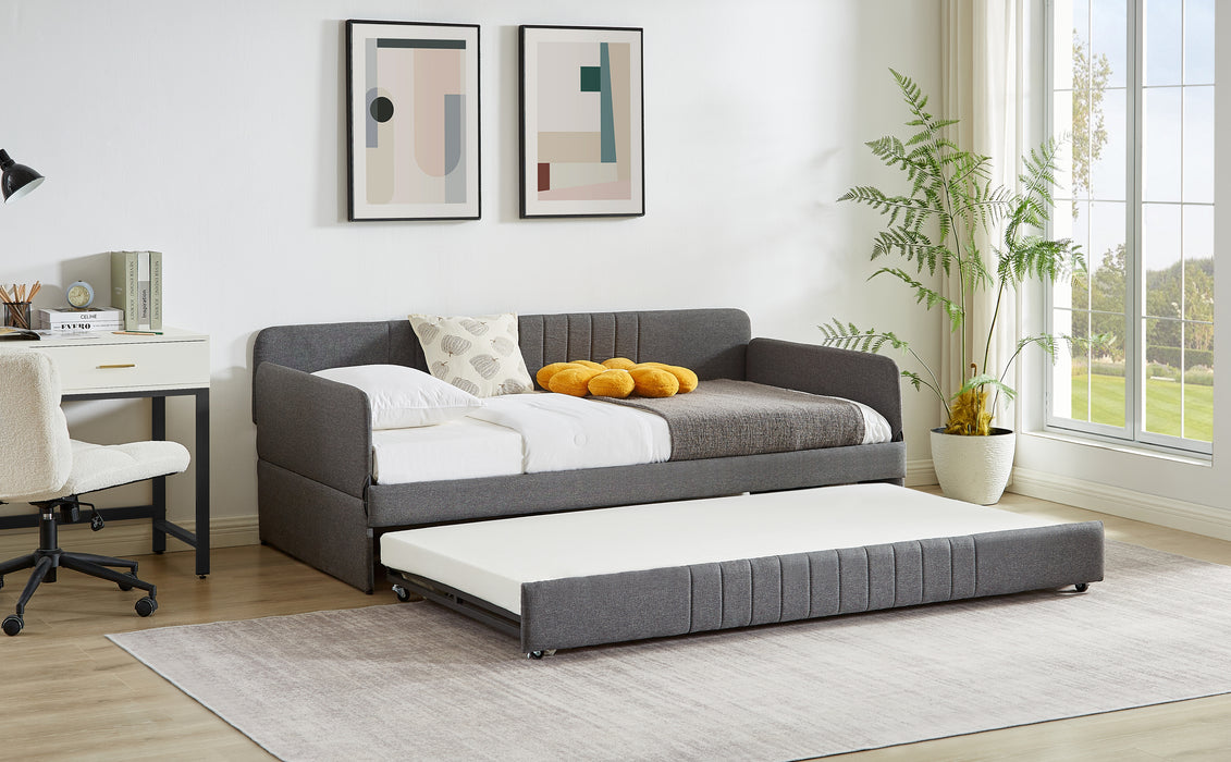 Daybed, sofa bed metal framed with trundle twin size, Grey, 78.4''w x 41''d x 29.8''h. - DTYStore
