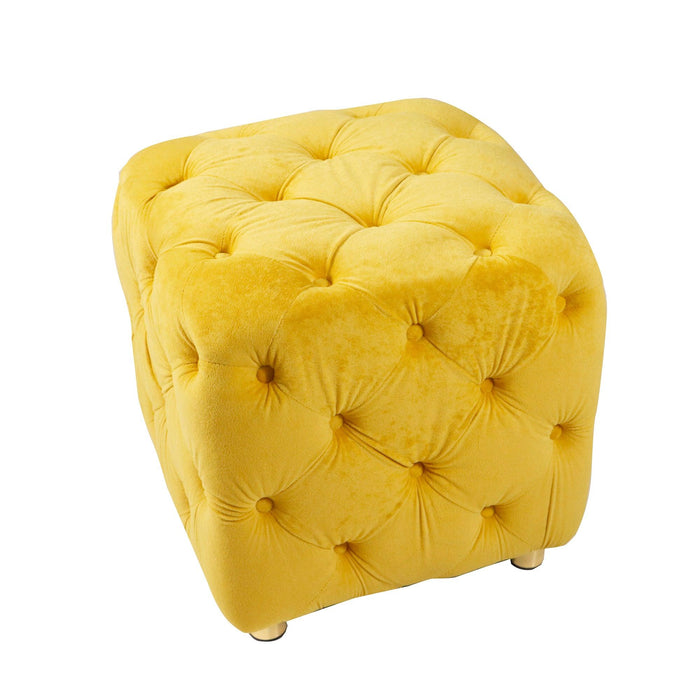 Yellow Modern Velvet Upholstered Ottoman, Exquisite Small End Table, Soft Foot Stool,Dressing Makeup Chair, Comfortable Seat for Living Room, Bedroom, Entrance