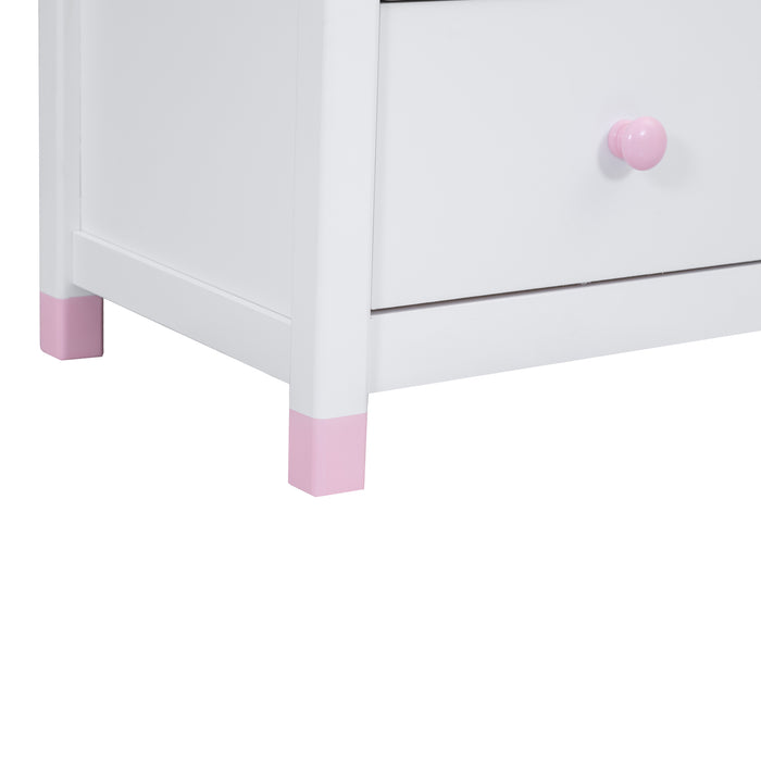 Wooden Nightstand with Two Drawers for Kids,End Table for Bedroom,White+Pink(Old SKU: WF297965AAH) - DTYStore