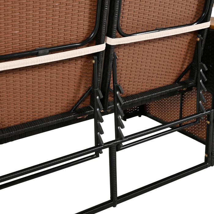2-Piece Outdoor Rattan Daybed, Outdoor Bed with 5 Positions, Outdoor Loveseat Patio Sofa with Bench Lounge Roof Set and Cushions for Poolside, Backyard and Garden (Brown Wicker + Beige Fabric) - DTYStore
