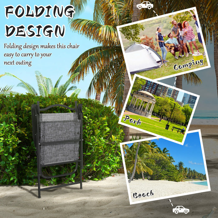 Outsunny Folding Patio Chairs, Set of 4 Sports Chairs for Adults, Camping Chairs with Armrests, Breathable Mesh Fabric Seat for Lawn, Gray - DTYStore