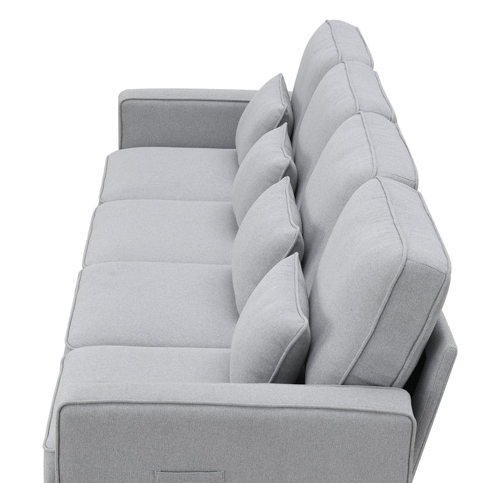 Modern Linen Fabric Sofa with Armrest Pockets and Pillows, Minimalist Style Couch